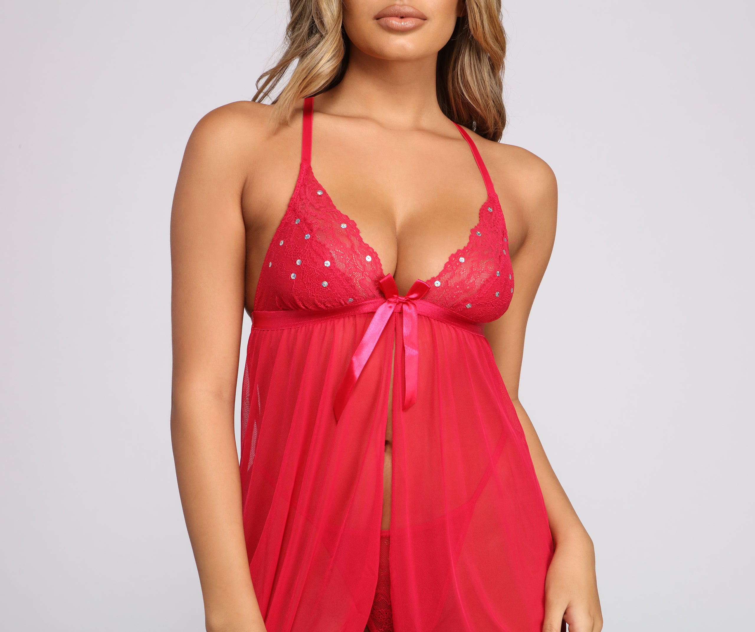 Flirty Mesh Baby Doll Dress And Matching Panty Set