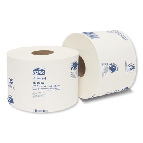 Tork Universal Bath Tissue Roll with OptiCore， Septic Safe， 2-Ply， White， 865 Sheets/Roll， 36/Carton (161990)