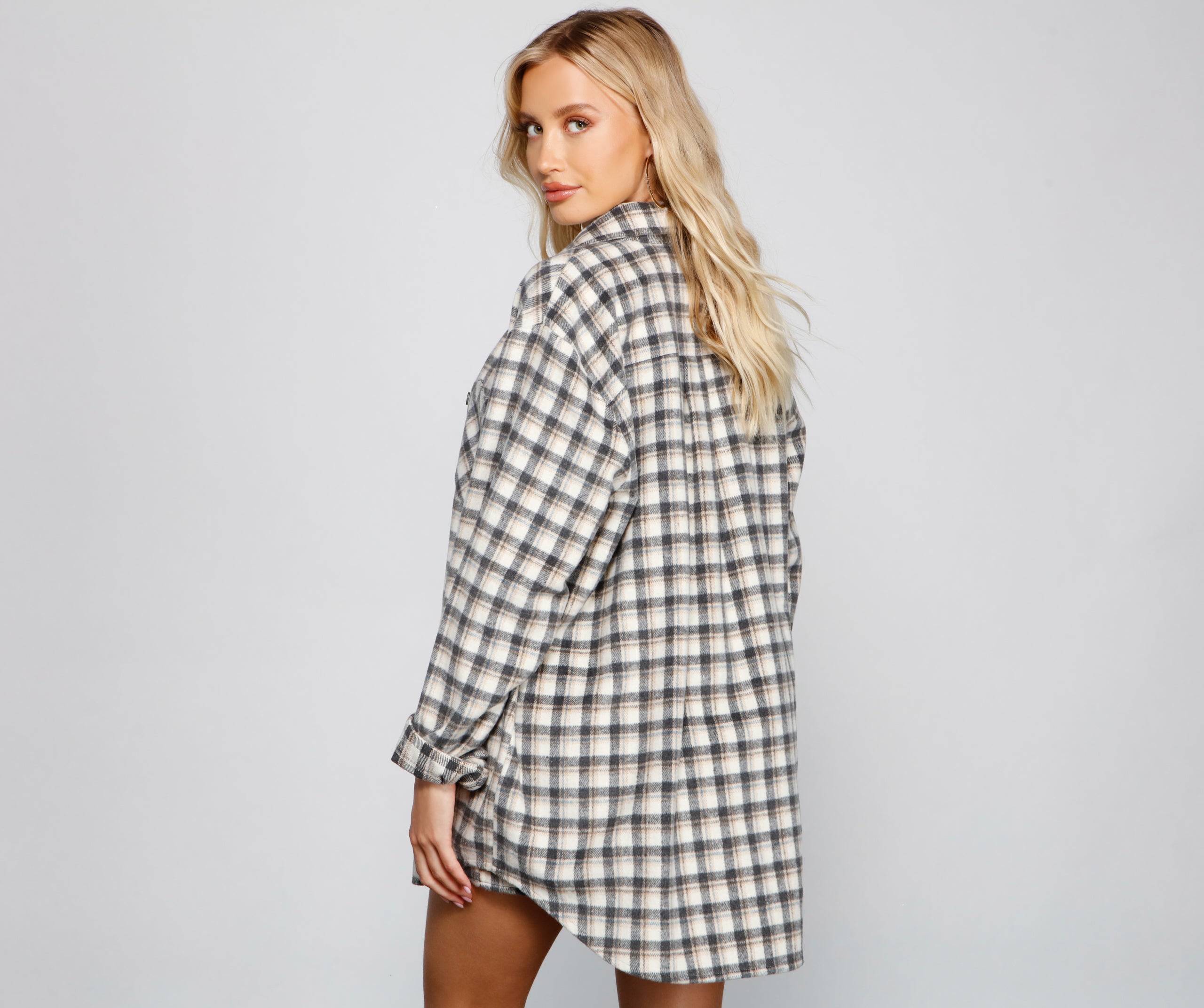 Preppy And Cute Long Plaid Shacket