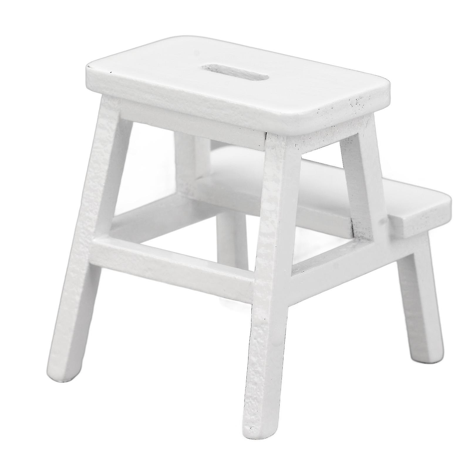 1/12 Dollhouse Stool Vivid 4 Chair Leg 2 Steps Lightweight Rectangle Shape Mini Dollhouse Furniture Stool White