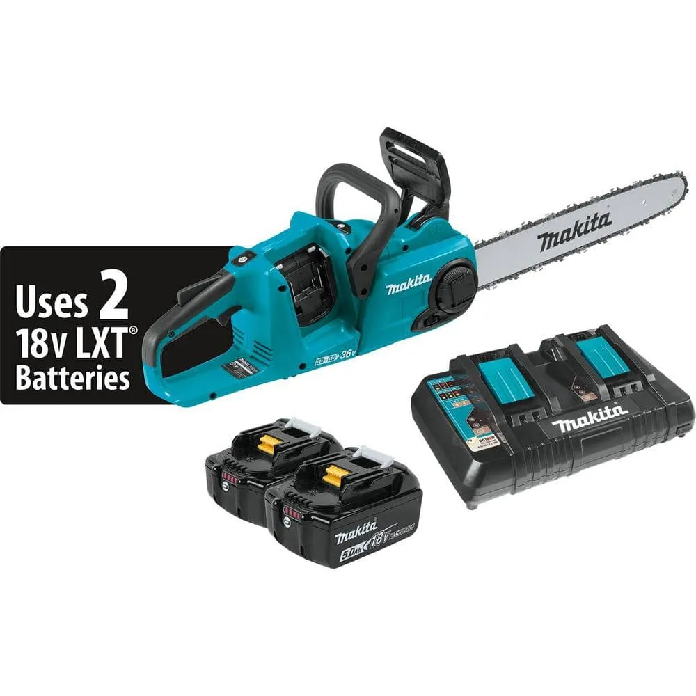 Makita 16 in. 18-Volt X2 (36-Volt) LXT Lithium-Ion Brushless Battery Chain Saw Kit (5.0Ah) XCU04PT