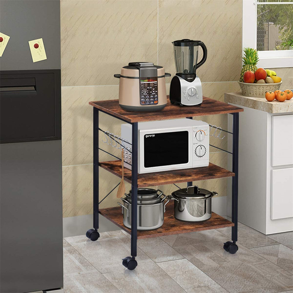 3-Tier Kitchen Microwave Cart on Wheels， Rolling Bakers Rack Movable Kitchen Storage Shelf Rack Cabinet Organizer for Kitchen Living Room