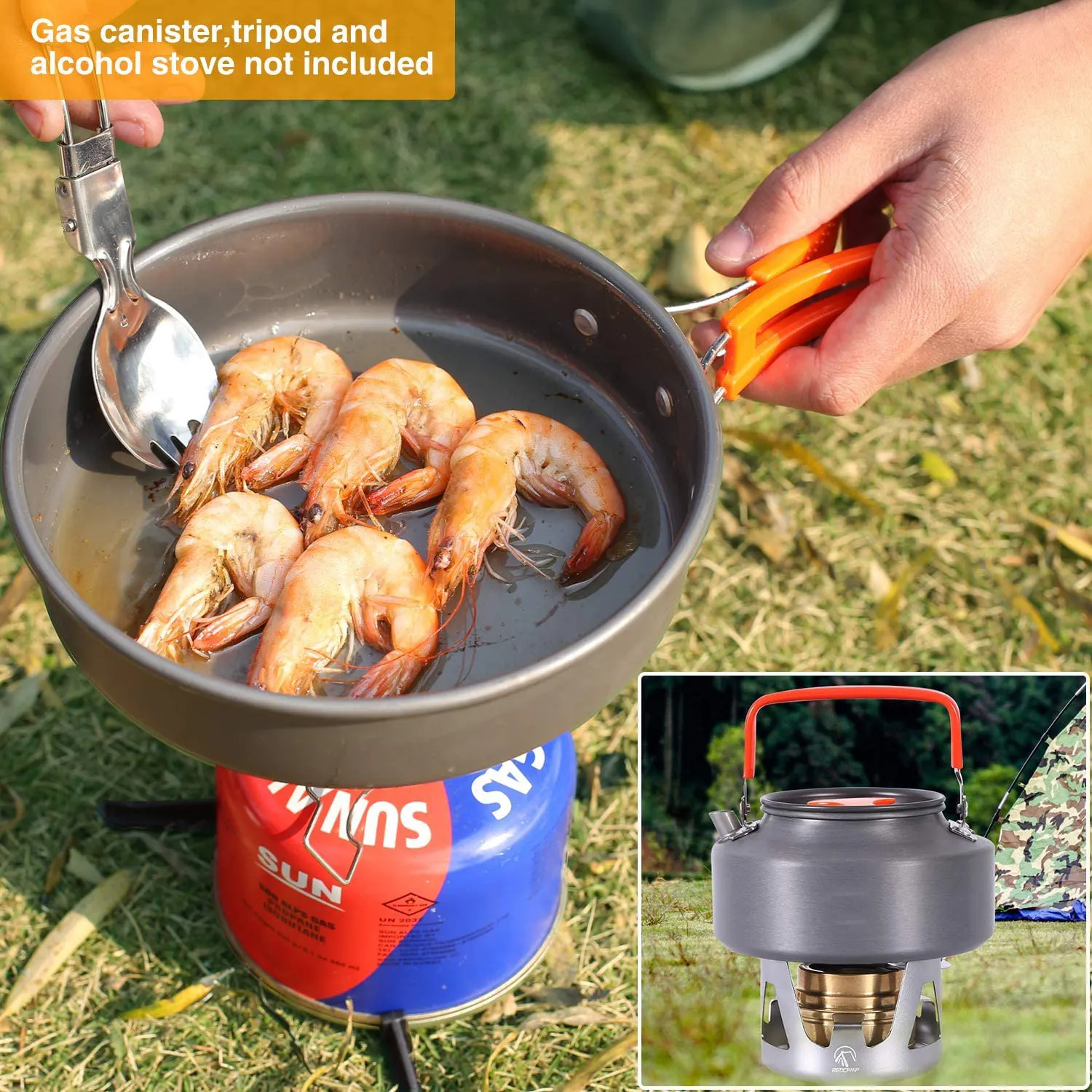 2 person Camping Cookware Set with Kettle  Lightweight Backpacking Cookset for hiking