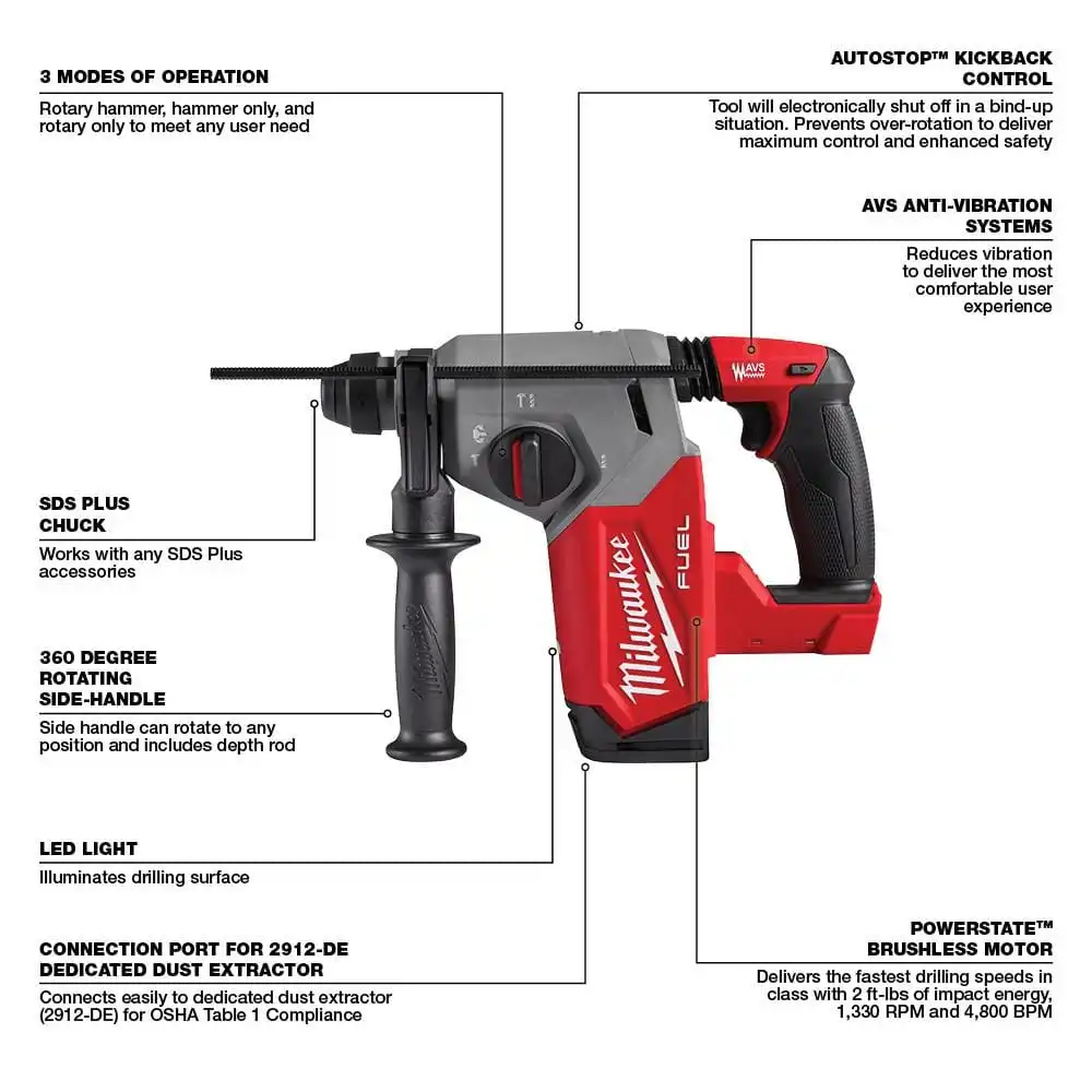 Milwaukee M18 FUEL 18-Volt Lithium-Ion Brushless Cordless 1/2 in. Impact Wrench with Friction Ring & 1 in. SDS Plus Rotary Hammer 2767-20-2912-20