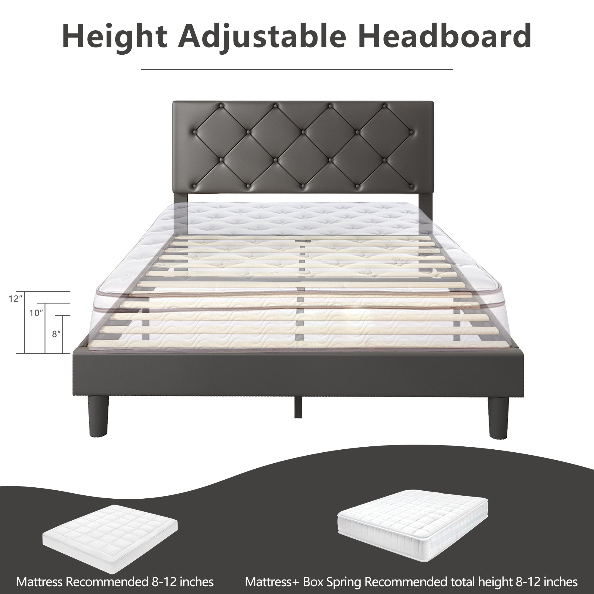 uhomepro Upholstered Platform Full Bed Frame for Adults Kids, Modern Black Full Bed Frame with Headboard, Wood Slat Support, Mattress Foundation, No Box Spring Needed
