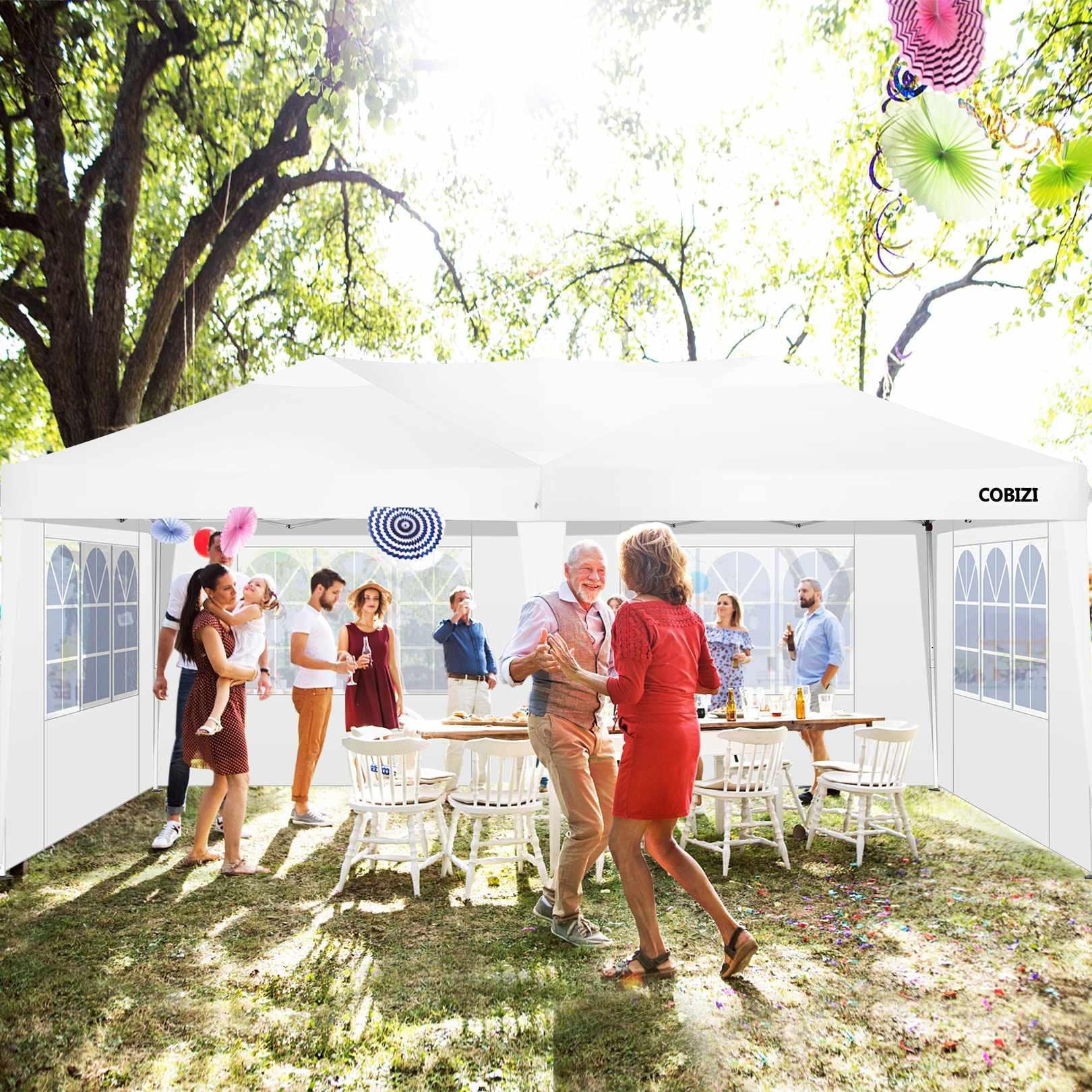 10 x 20ft Pop Up Canopy Tent Instant Outdoor Party Canopy Straight Leg Commercial Gazebo Tent Shelter with 6 Removable Sidewalls and Carrying Bag, White