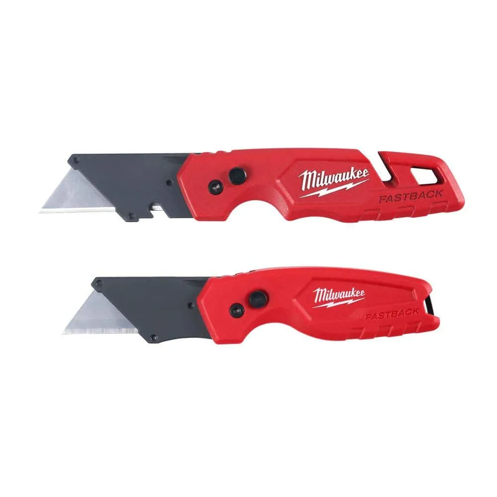 Milwaukee FASTBACK Folding Utility Knife with Blade Storage & Compact Folding Utility Knife with 2 General Purpose Blades (2-Pack) 48-22-1503