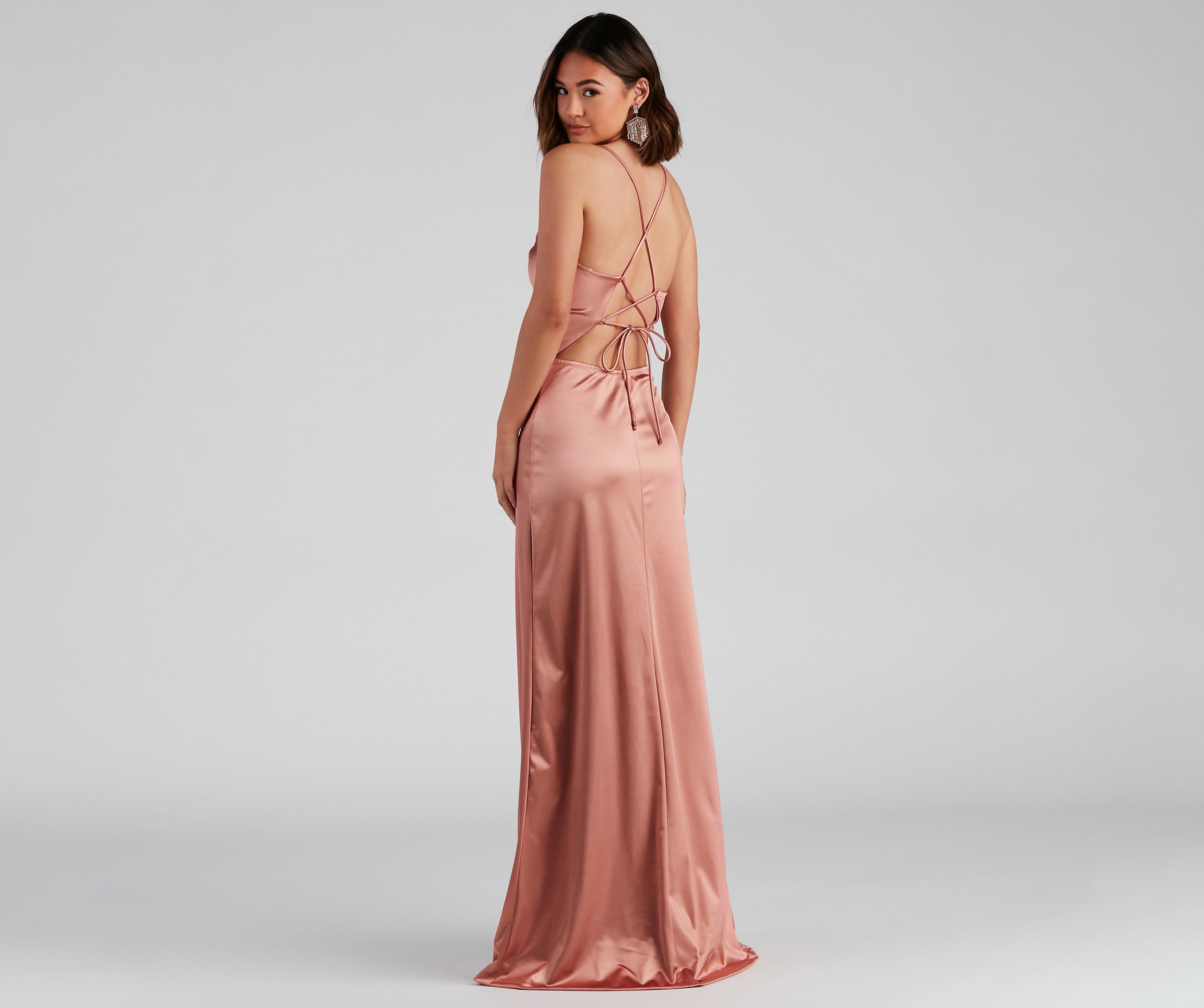 Cassie Sleeveless Satin High Slit Formal Dress