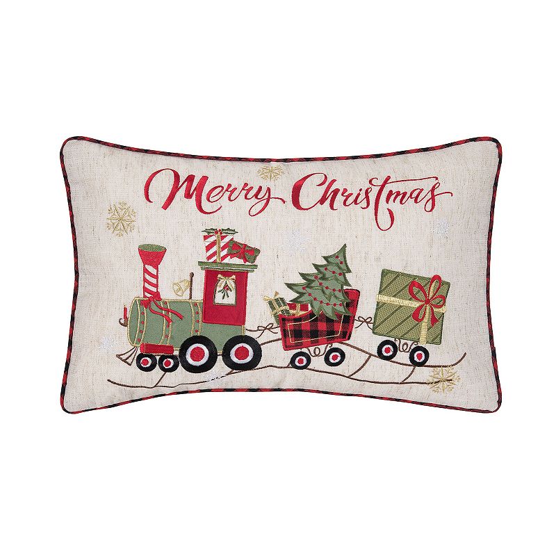 CandF Home Merry Christmas Holiday Train Throw Pillow