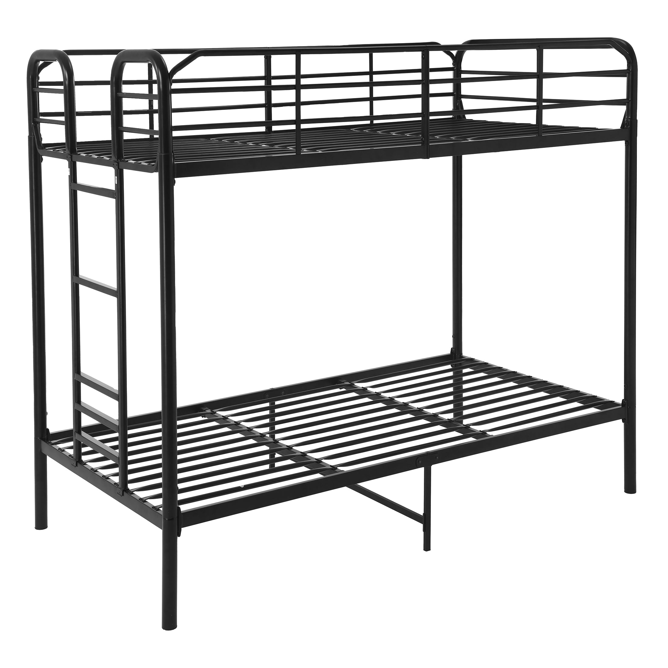 Your Zone Twin Over Twin Metal Bunk Bed with Ladder for Kids Bedroom, Black