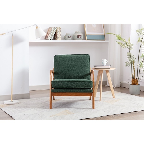 Wood Frame Accent Chair with Vintage Cushions， Emerald Fabric
