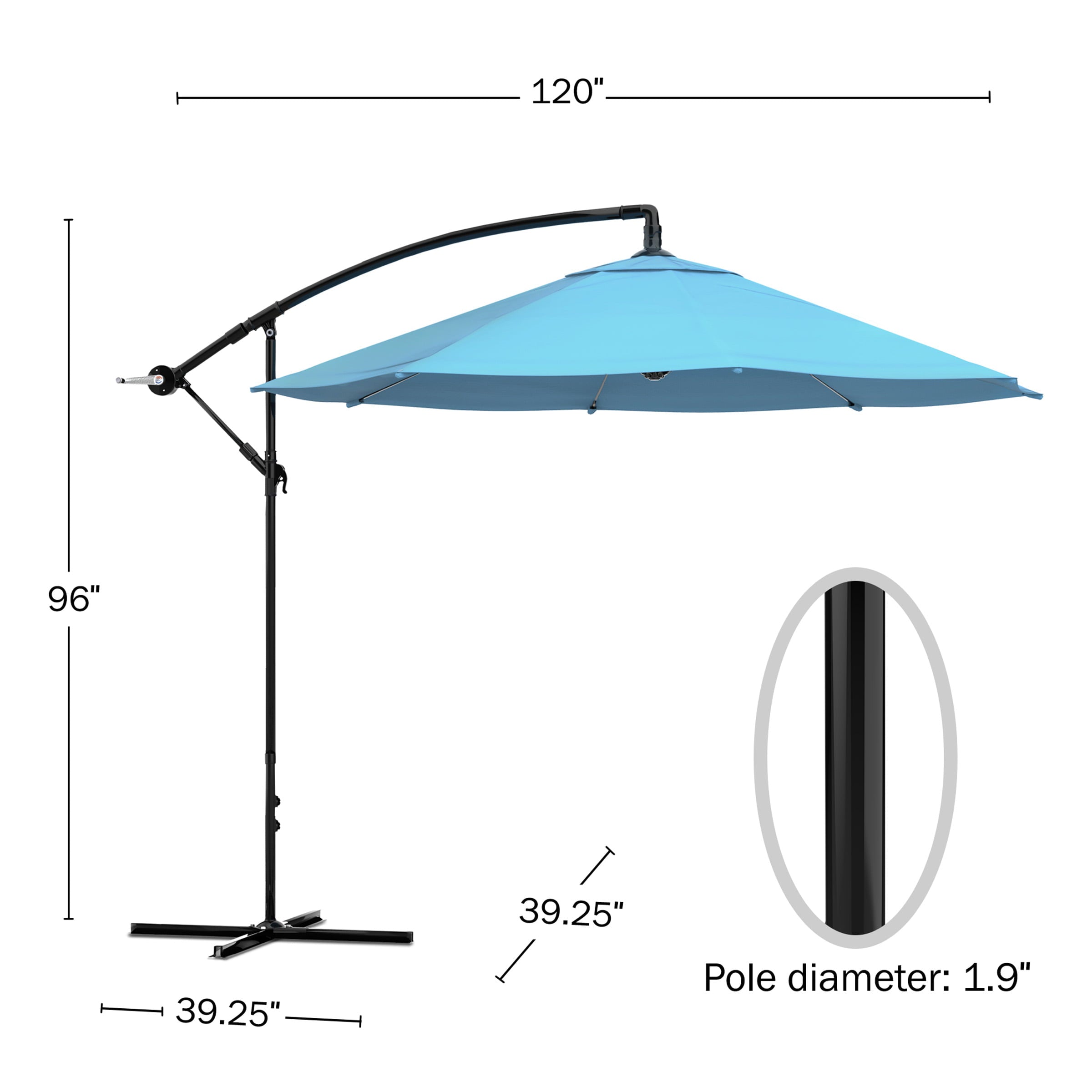 Patio Umbrella, Cantilever Hanging Outdoor Shade, Easy Crank and Base for Table, Deck, Balcony, Porch, Backyard, Pool 10 Foot by Pure Garden (Blue)
