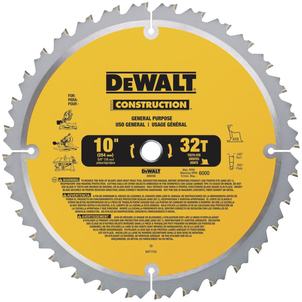 DW 10-in 60T and 10-in 32T Saw Blade ;