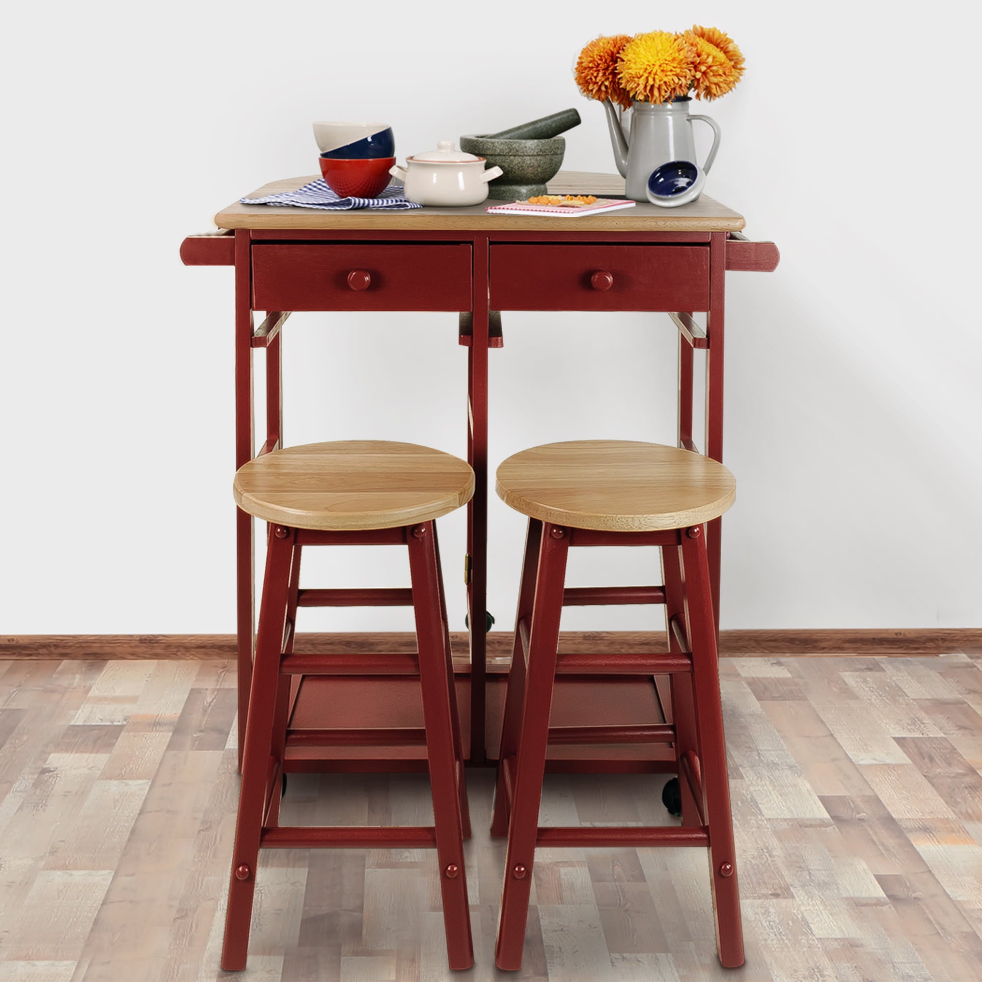 Casual Home Breakfast Cart with Drop-Leaf Table