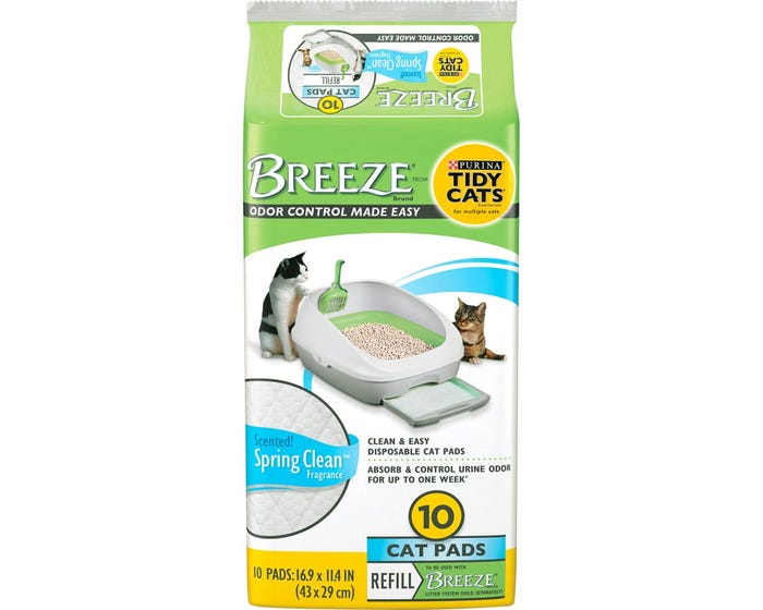 Purina Tidy Cats Cat Pads， Breeze Spring Clean Fragranced Refill Pack， 10 ct. Pouch