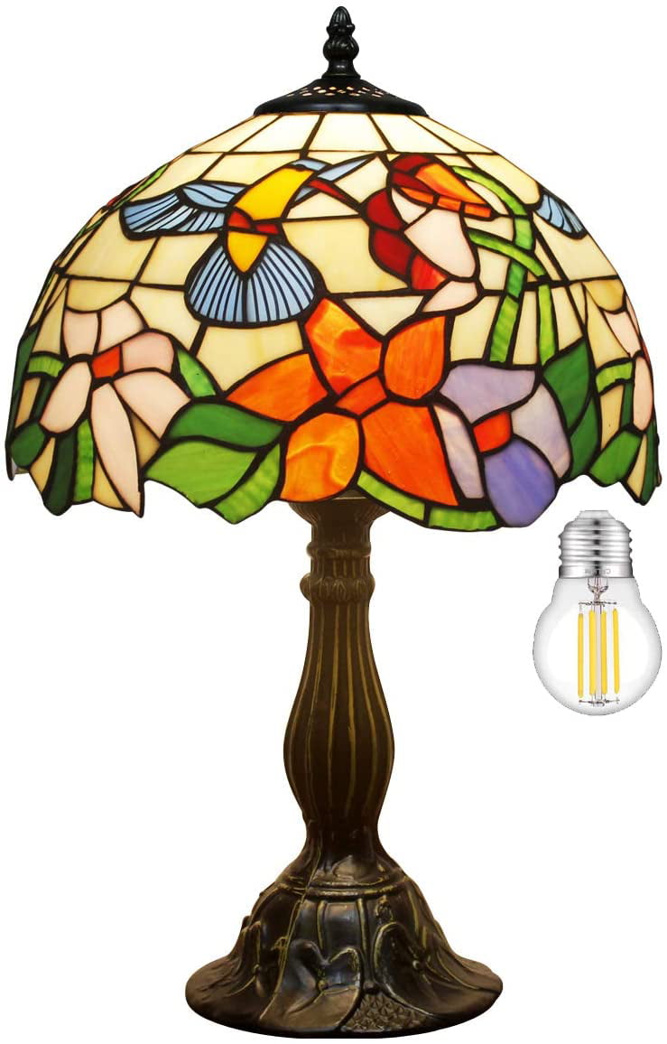 SHADY  Lamp Stained Glass Lamp Hummingbird Style Bedside Table Lamp Desk Reading Light 12X12X18 Inches Decor Bedroom Living Room Home Office S101 Series