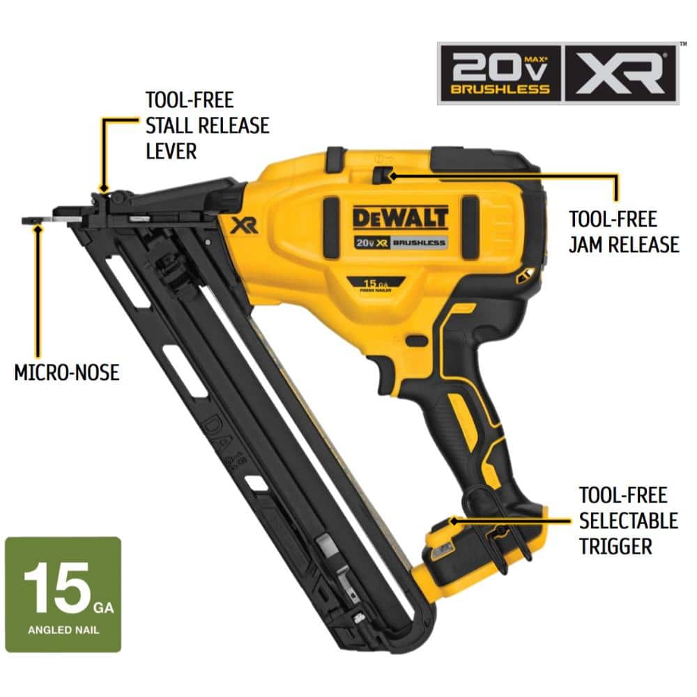 DEWALT DCN650B 20V MAX XR Lithium-Ion Cordless 15-Gauge Angled Finish Nailer (Tool Only)