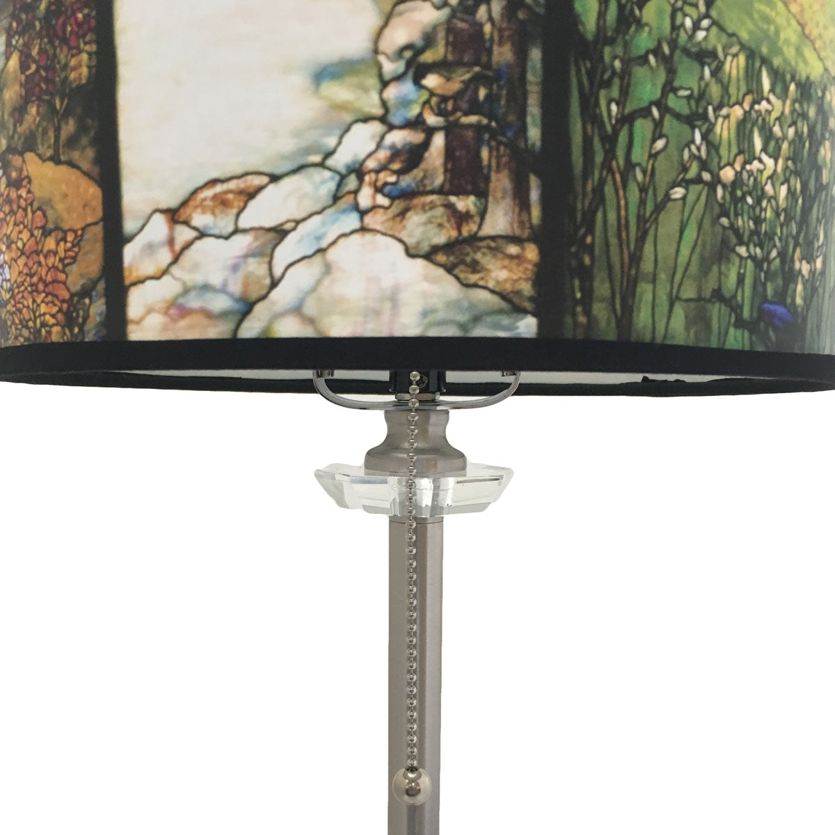 Royal Designs 28" Crystal and Brushed Nickel Buffet Lamp with Four Seasons Stained Glass Design Hard Back Lamp Shade, Set of 2