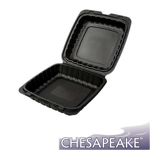 Chesapeake CHPP991B 9 x 9 x 3 Black Mineral-Filled 1 Compartment Hinged Lid Takeout Container | 150