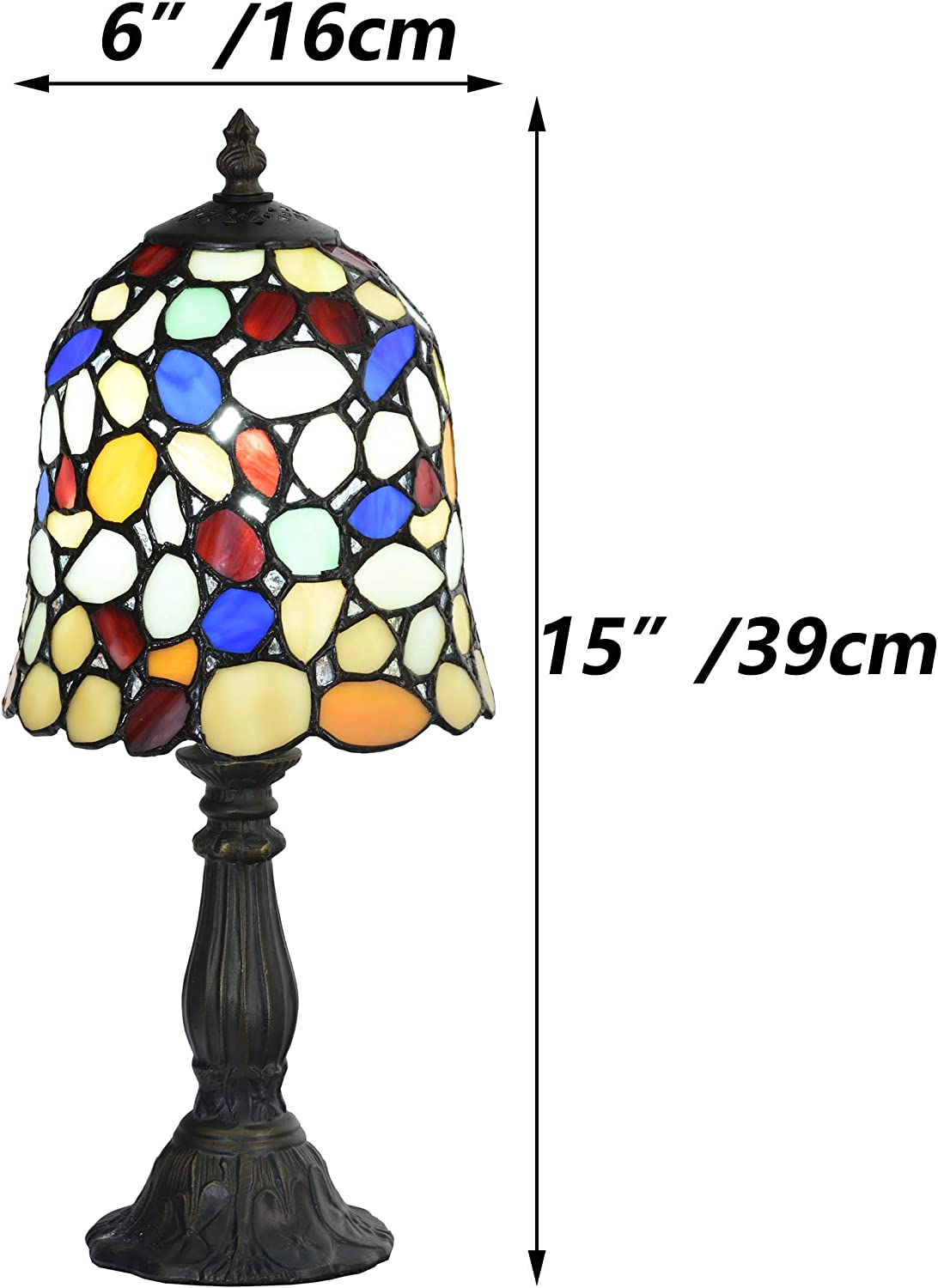 SHADY L10729 Colored Cobblestone  Style Stained Glass Table Lamp with 6-inch Wide Lampshade  Multi-Colored  15 inch Tall
