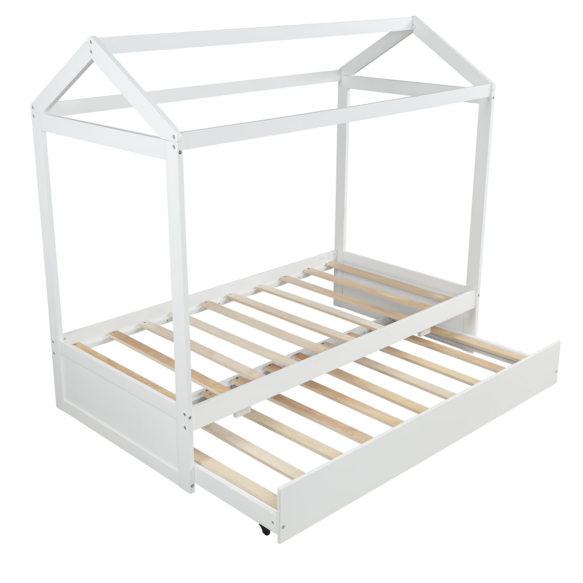 Euroco Pine Wood Twin Size Kids Beach House Bed With Trundle, White