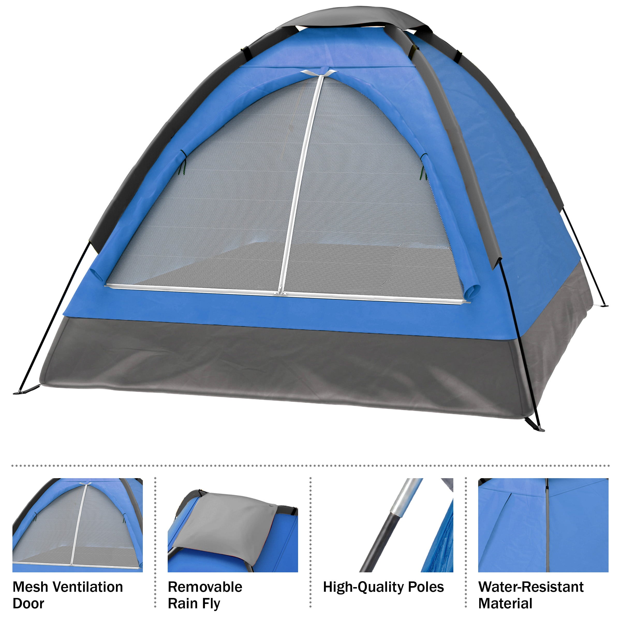 2 Person Camping Tent – Includes Rain Fly and Carrying Bag – Lightweight Outdoor Tent for Backpacking， Hiking， or Beach by Wakeman Outdoors (Blue)
