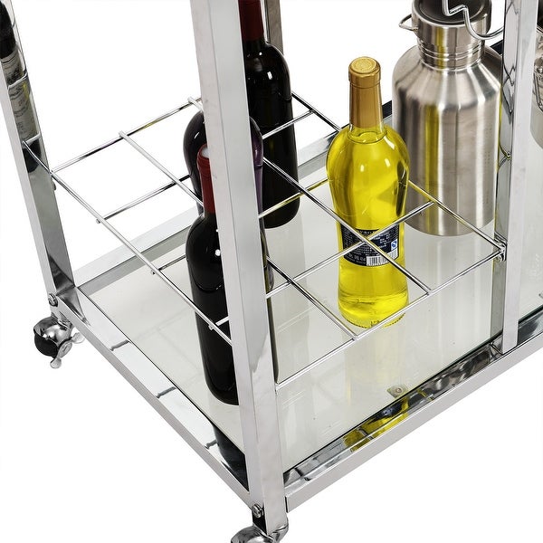 Chrome Bar Serving Cart Silver Glass Metal Frame Wine Storage - - 35488593