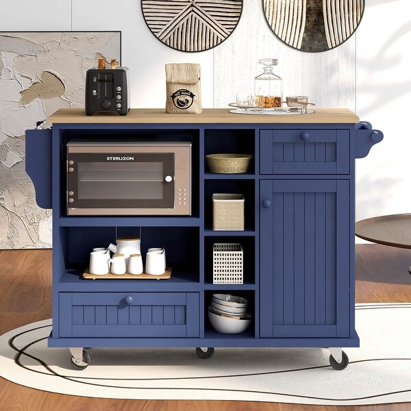 Kitchen Island Cart with Storage Cabinet and Two Locking Wheels，Microwave cabinet，Floor Standing Buffet Server Sideboard - - 37939164
