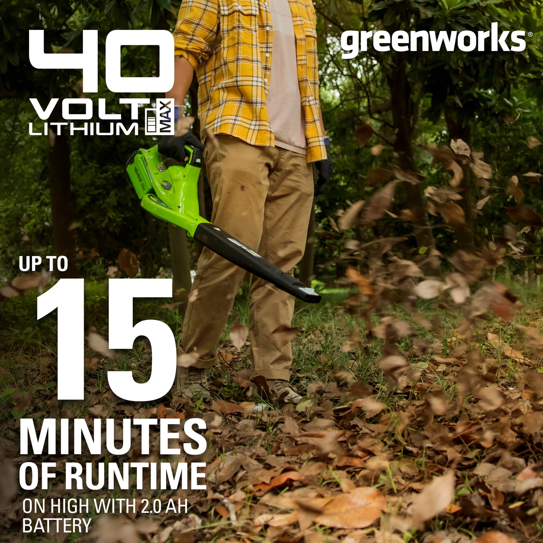 Greenworks 40V 135 CFM Leaf Blower/Sweeper w/2.0 Ah Battery， 24252