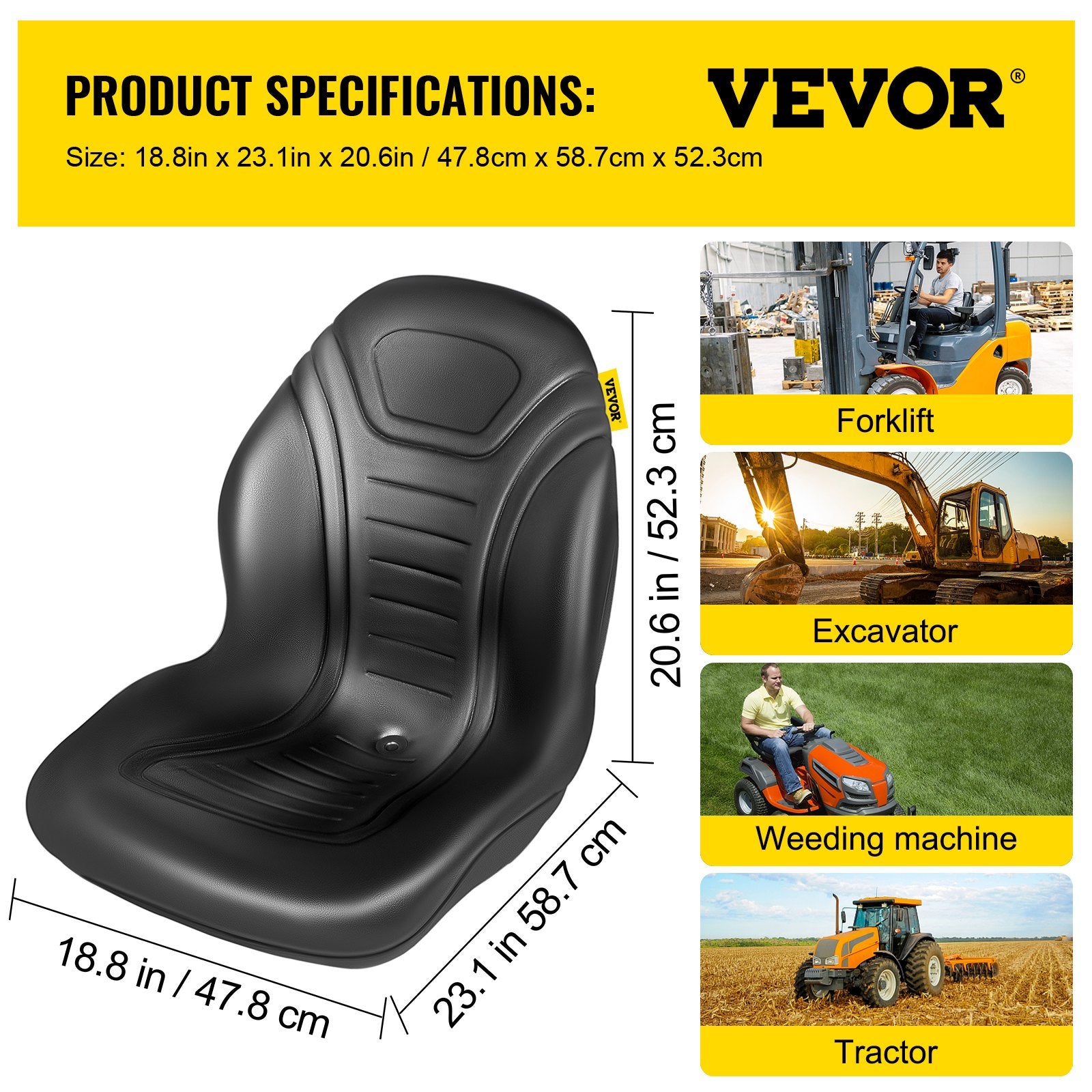 Universal Riding Lawn Mower Tractor Seat Replacement Black Vinyl