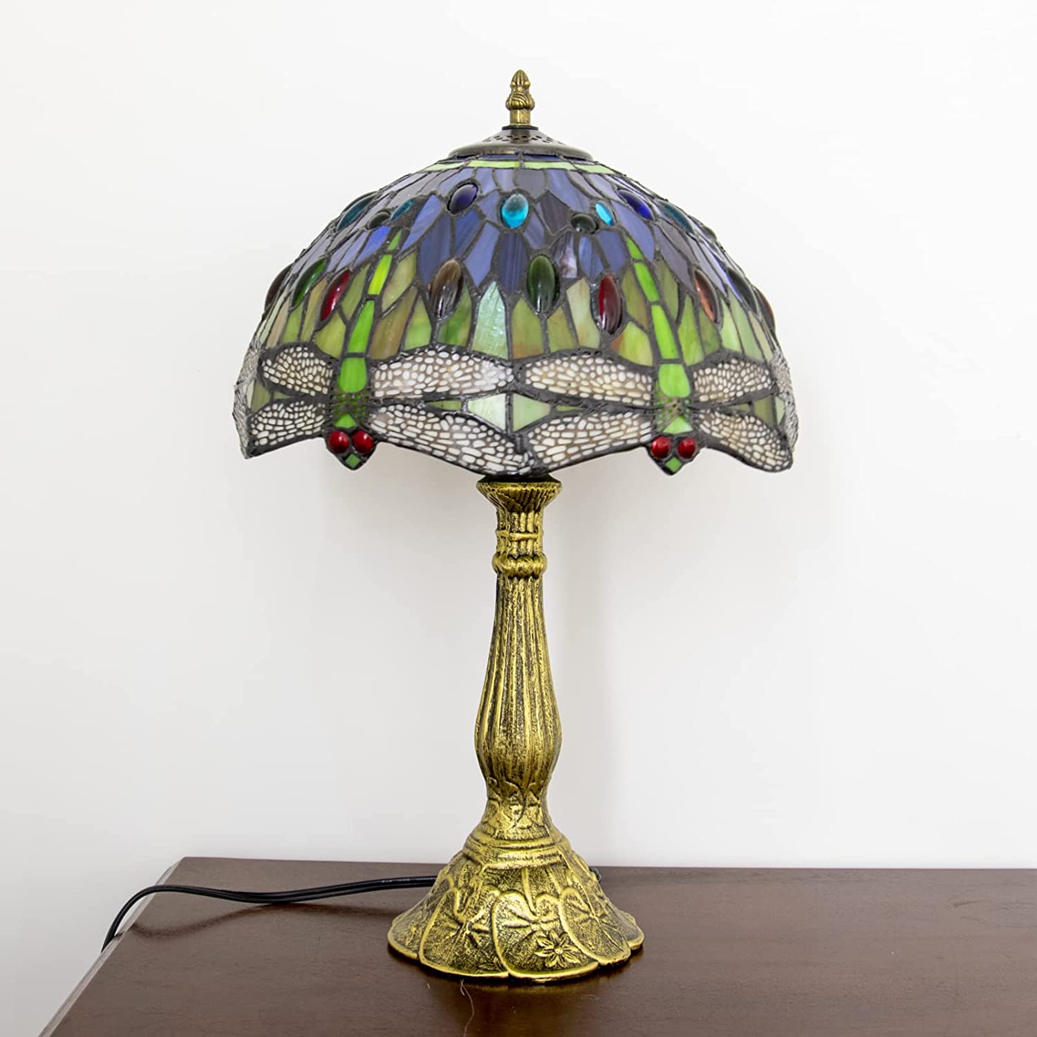 SHADY  Lamp Stained Glass Lamp Dragonfly Bedroom Table Lamp Reading Desk Light for Bedside Living Room Office Dormitory Dining Room Decorate Housewarming  12x12x18 Include Light Bu