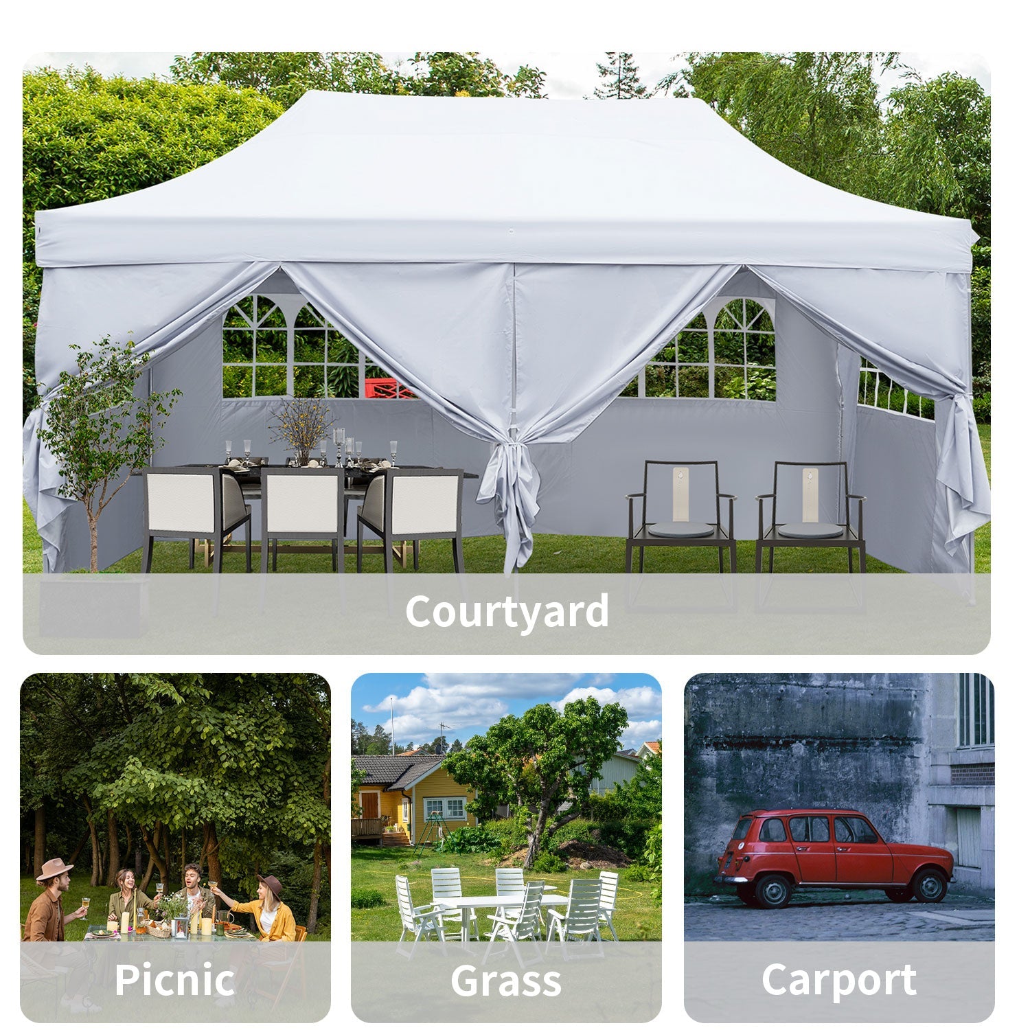 Outdoor Basic 10' x 20' Pop up Instant Canopies Tent with 6 Removable Sidewalls for Party Commercial Activity,White
