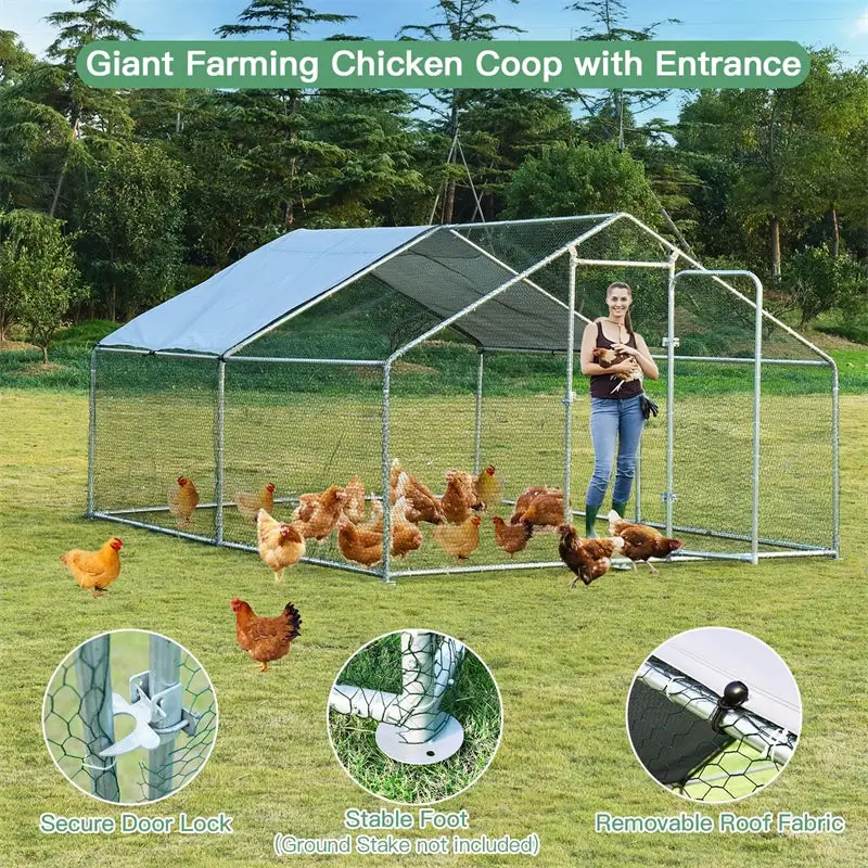 10' x 13‘ Large Metal Chicken Coop Run Walk-in Poultry Cage Hen Run House Shade Cage for Outdoor Backyard Farm