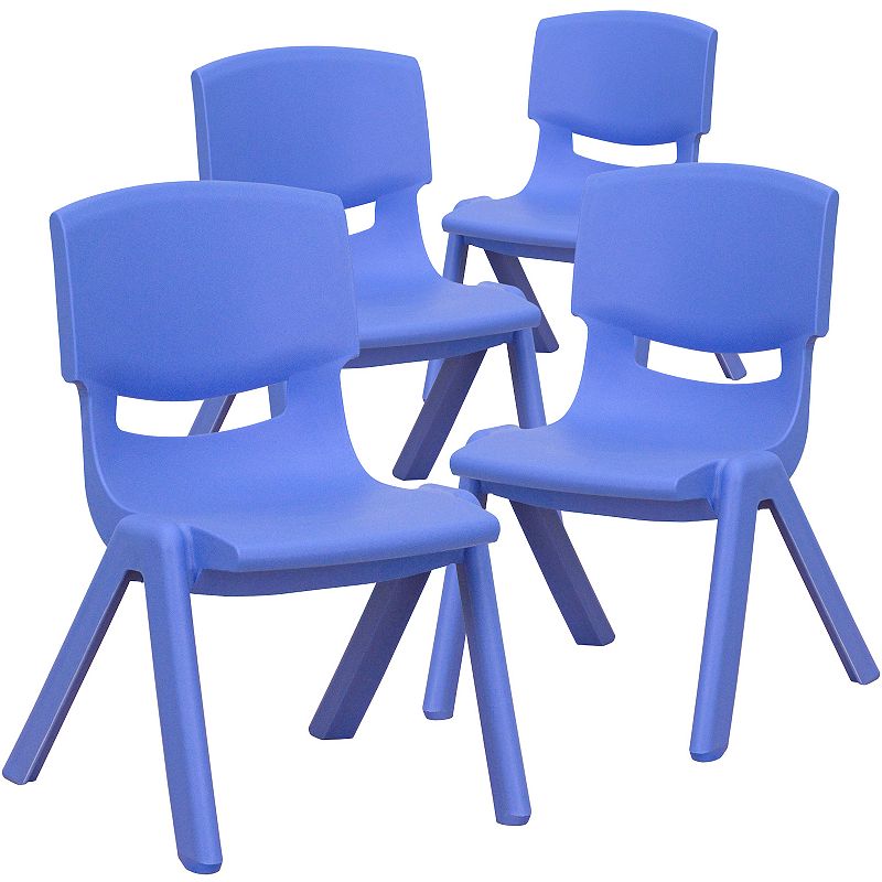 Emma and Oliver 4 Pack Blue Plastic Stackable School Chair with 10.5H Seat， Preschool Chair