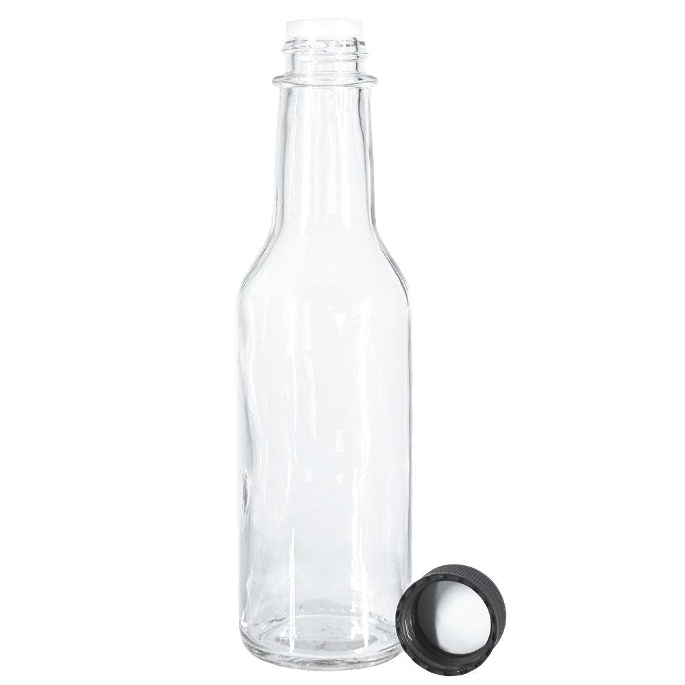5 oz. Clear Glass Hot Sauce Bottle with Black Foam-Lined Cap and Orifice Reducer (24/414) (V1)-24 (V1)