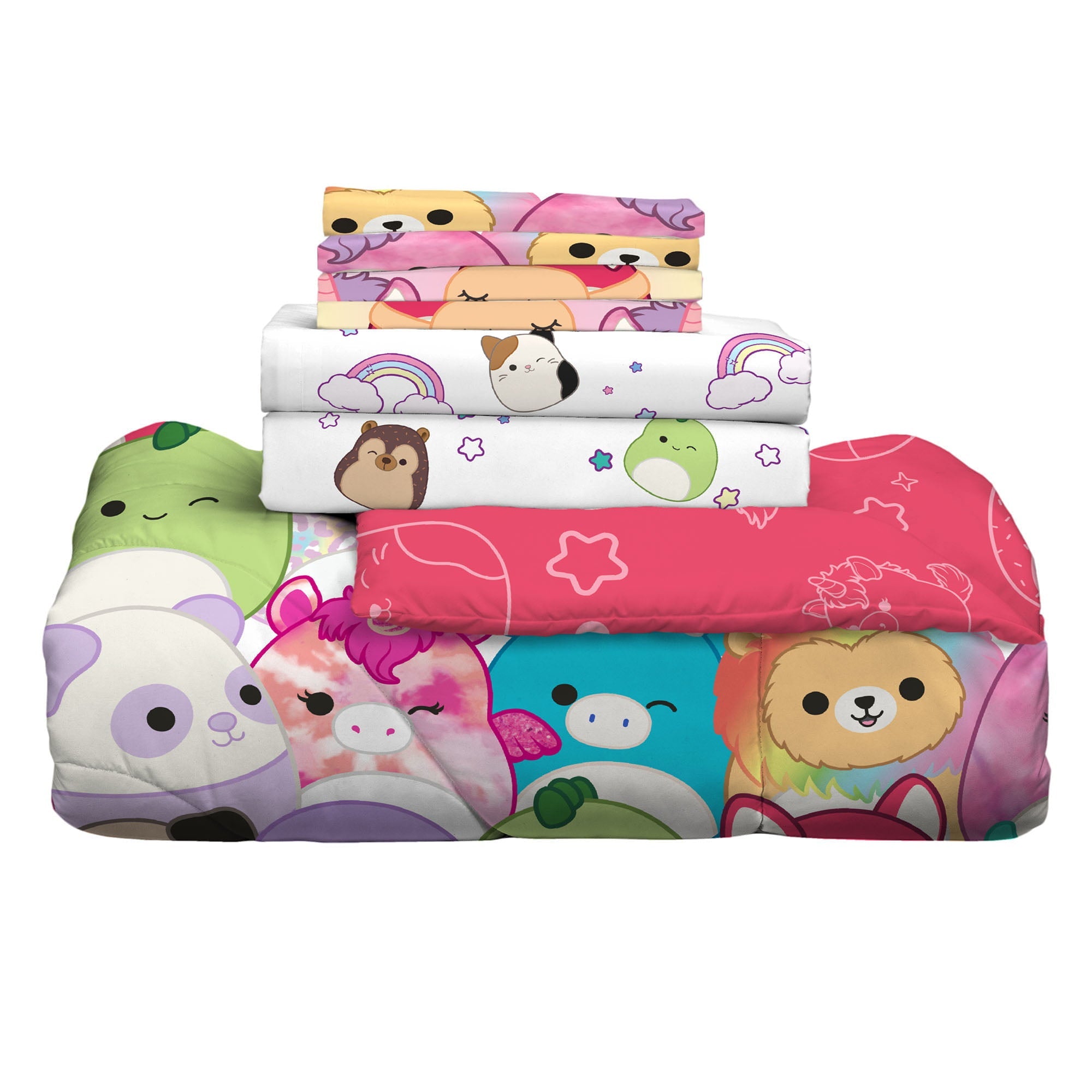 Squishmallows Full Bed in a Bag, 7Pc Comforter Sheets and Shams, Multicolor