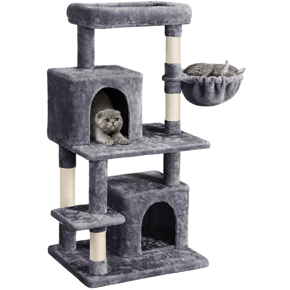 Topeakmart 46.5in Multilevel Cat Tree Condo Scratching Post Tower with Basket， Dark Gray