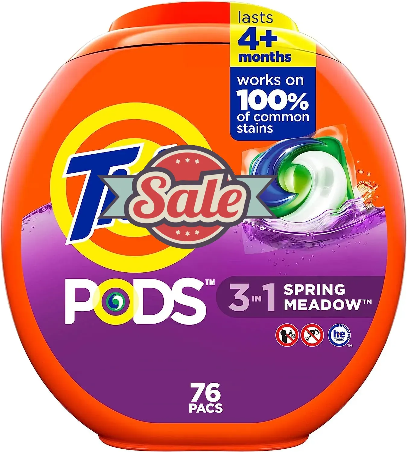 PODS Liquid Laundry Detergent Soap Pacs, HE Compatible, Powerful 3-in-1 Clean in one Step, Spring Meadow Scent, 76 Count