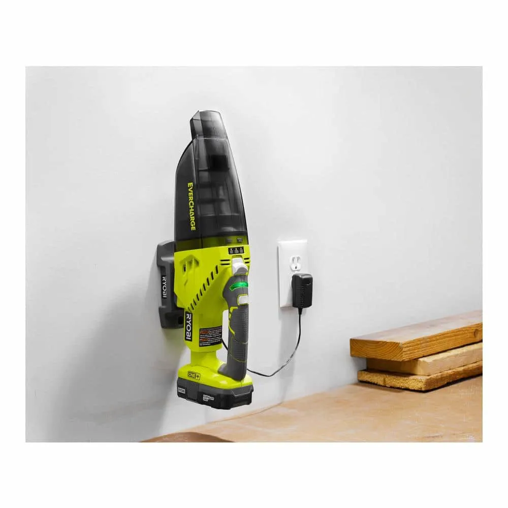 RYOBI ONE+ 18V Lithium-Ion Cordless EVERCHARGE Hand Vacuum Kit with 1.3 Ah Compact Battery and Wall Adaptor/Charger P714K