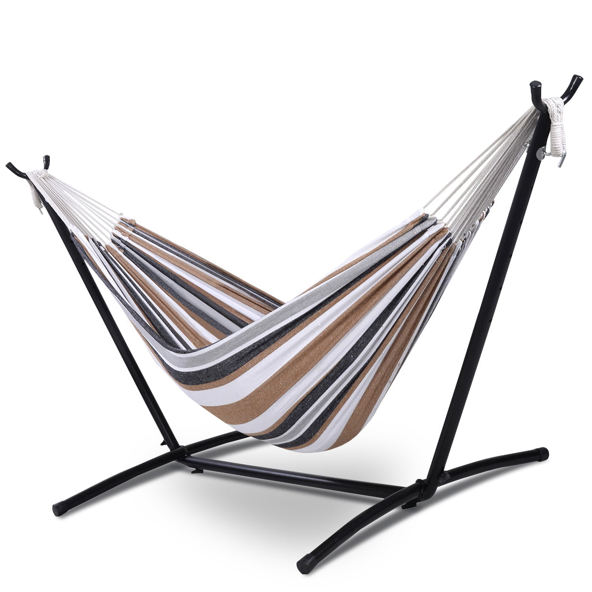 CozyBox Premium 2-Person Portable Hammock with Premium Canvas and 450 LB Capacity Metal Stand Great for Patio Beach Camping Tailgate
