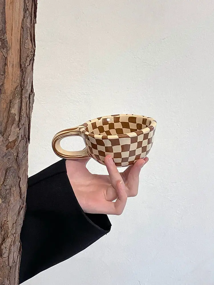 Quirkyquests Ceramic Checkerboard Latte Mug