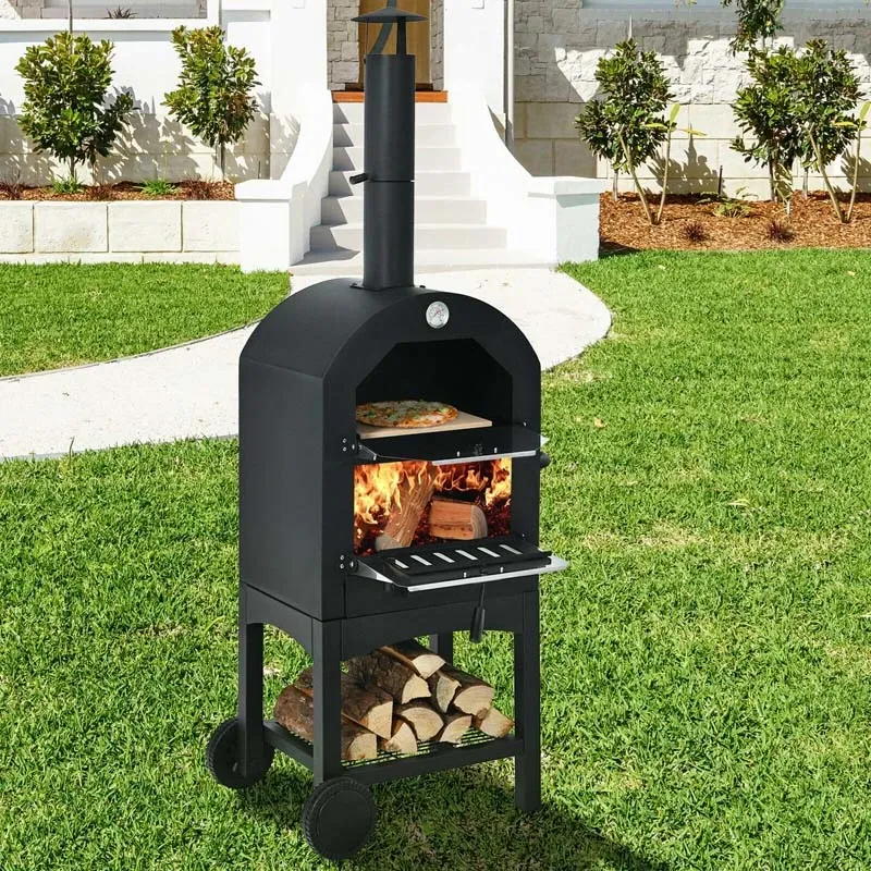 Portable Outdoor Pizza Oven Wood Fire Pizza Maker Grill with Pizza Stone & Waterproof Cover
