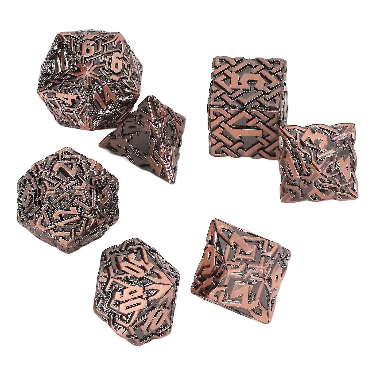 7pcs Metal Dice Set Different Polyhedral Shapes Maze Patterns Board Games Dice for Role Playing Type 2