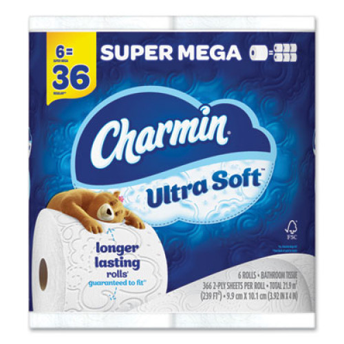 Procter and Gamble Charmin Ultra Soft Bathroom Tissue， Septic-Safe， 2-Ply， White， 366 Sheets/Roll， 18 Rolls/Carton (04456)
