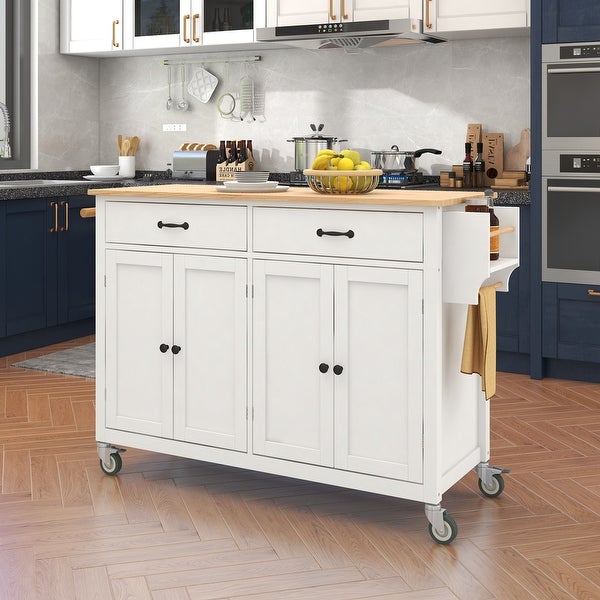 Kitchen Island Cart with Solid Wood Top and Locking Wheels - - 37291475