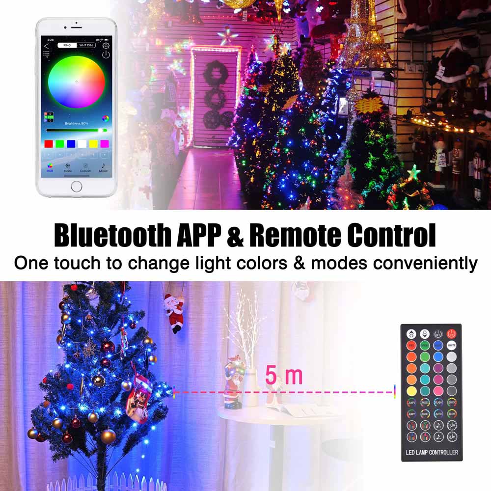 Yescom LED Christmas Light APP Bluetooth Remote Control Mulit-Color 33ft