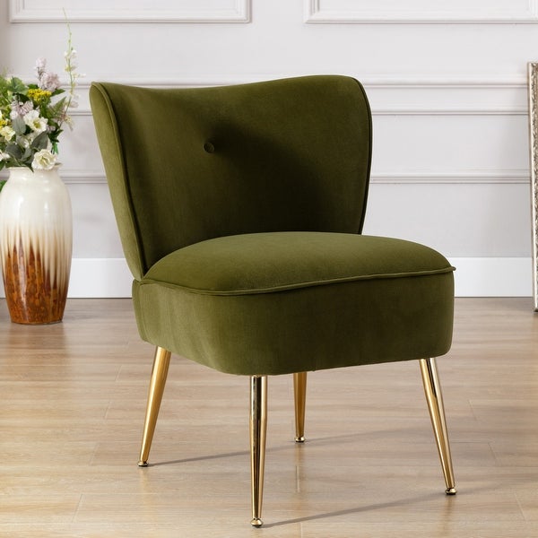 Accent Side Wingback Chair Velvet Fabric， Bedroom Leisure Chairs-Green