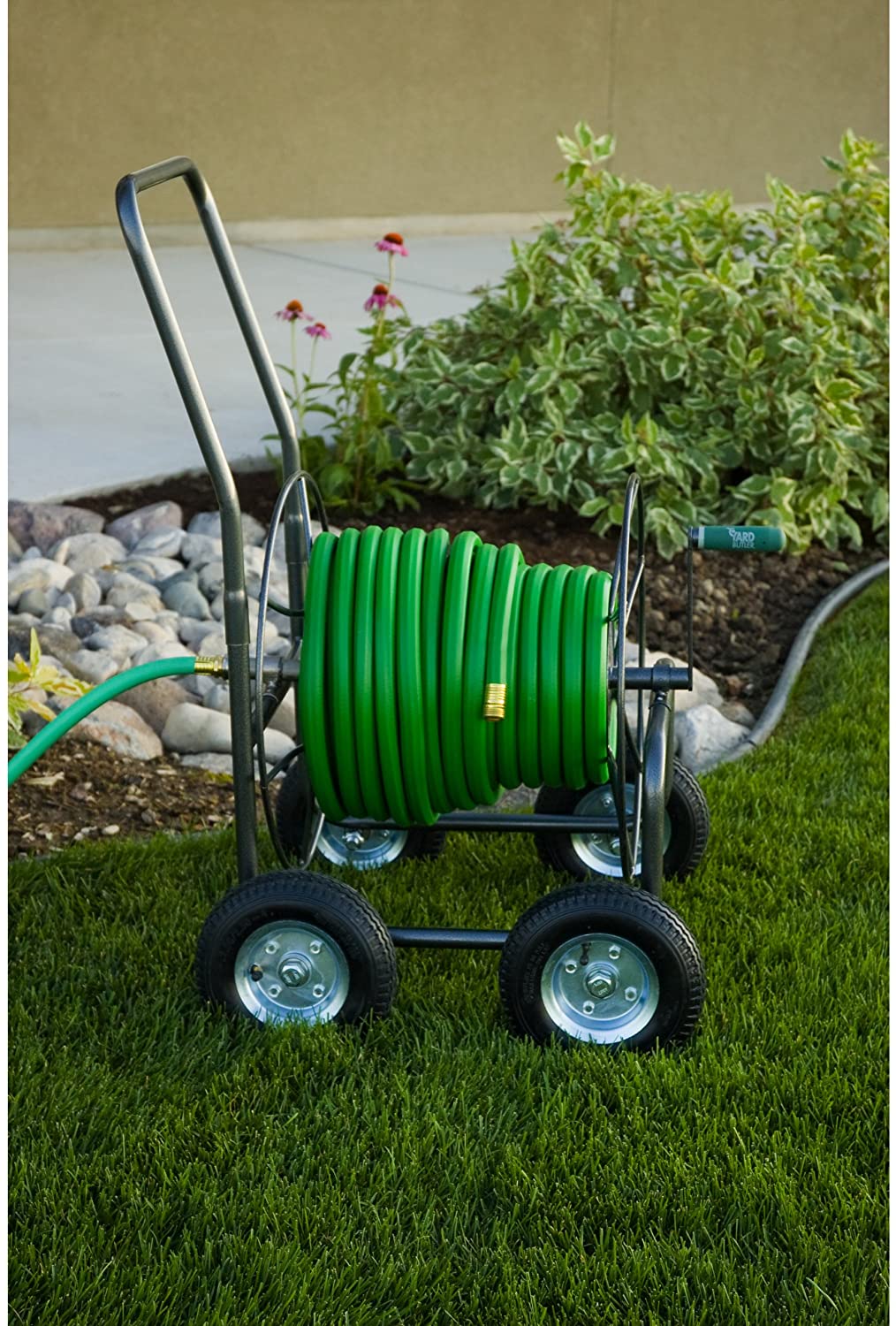Yard Butler four wheel hose reel cart heavy duty 400 foot metal hose caddy suitable for gardens， lawns and fields Ð IHT-4EZ
