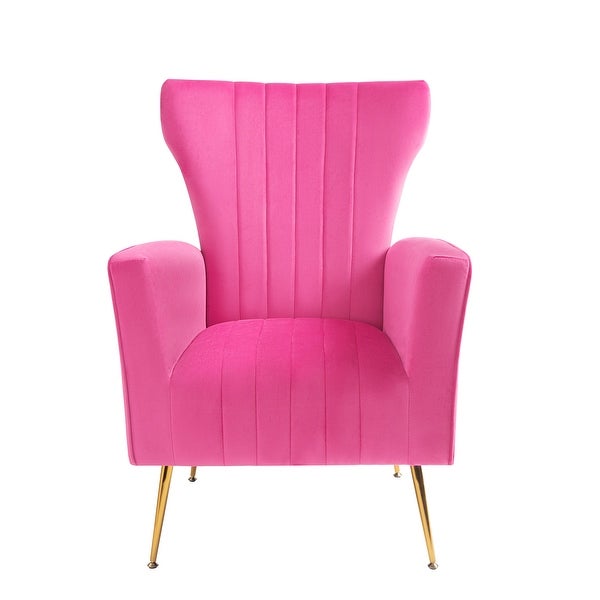 Velvet Pink Accent Chair， Wingback Arm Chair with Gold Legs