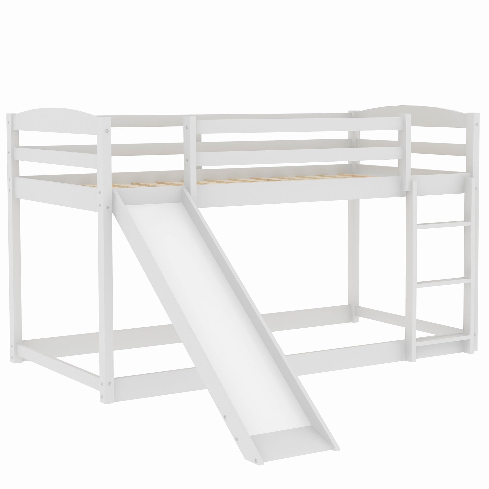 Sesslife Wood Floor Bunk Bed with Convertible Slide and Ladder for Boys Girls Toddlers, White Twin Over Twin Bunk Bed for Home Children’s Room, TE850